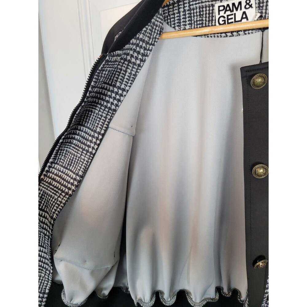 Pam & Gela Black and White Houndstooth Plaid Track Jacket new Large - Picture 6 of 14